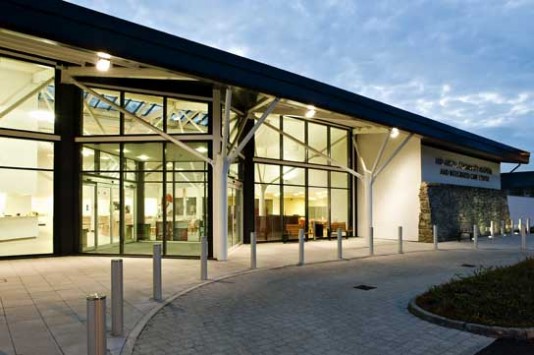 Mid Argyll Community Hospital entrance lit