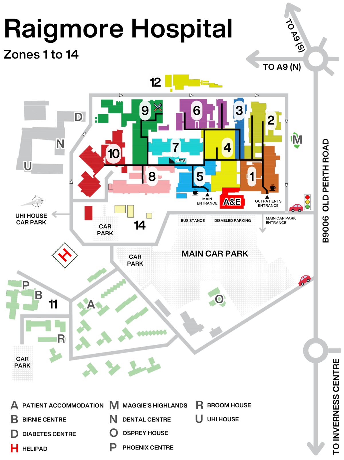 Raigmore Hospital, Inverness - Map Of Zones And Wider Estate