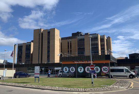 main entrance of Raigmore Hospital